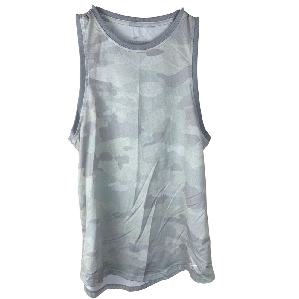 Nike Dri-FIT Womens Camo Tank Top Grey White‎ Sleeveless Athletic Shirt Small